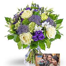 Plan International Blue &#38; Purple Bouquet &#38; Plan Gift Card