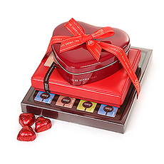 This romantic chocolate tower offers a range of creamy dark, white, and milk chocolates in all shapes and sizes.