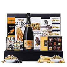 The ultimate in style and taste, this VIP Veuve Clicquot Vintage and gourmet food gift is perfect for your most important clients, weddings, birthdays, and as an unforgettable Christmas gift for Europe.
