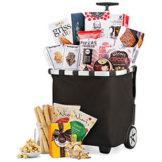 This unique gift is a delicious blend of the best European gourmet foods with award-winning European design. Discover an irresistible collection of sweet and savory snacks hand packed into the Reisenthel Carrycruiser.