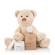 Discover the perfect gift idea for mom & baby. This lovely gift includes a soft, loveable teddy bear for baby and nourishing Oolaboo Super Foodies Luscious Body Butter to pamper the new mother.