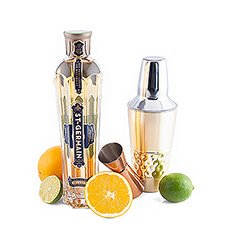 Shake it up with this luxurious cocktail set with St. Germain elderflower liqueur, a jigger, a cocktail shaker and a selection of citrus fruits.