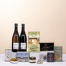 A deluxe gift to say thank you for someone's hospitality filled with fine French Pascal Jolivet Sancerre wines and various sweet biscuits, fine chocolates and other tasty treats. This stylish black gift box offers various best-selling delicacies as a perfect gift set to show your gratitude and appreciation to a friend, family member or colleague.
