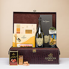 Presenting one of our most extraordinary and limited-edition gifts. When you need a VIP gift that makes a grand impression, this luxurious Godiva chocolate and Dom Pérignon Vintage 2013 Champagne gift is the perfect selection.