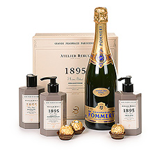 Atelier Rebul 1895 gift box, Pommery Grand Cru champagne & Ferrero Rocher