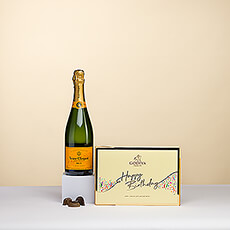Wish them a very happy birthday with the classic pleasures of Godiva chocolates and Veuve Clicquot Champagne!