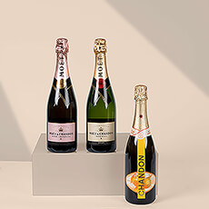 Presenting the ultimate gift for those who love Moët &#38; Chandon Champagne! This exclusive gift features three full-sized 75 cl bottles of Moët &#38; Chandon: classic Imperial Brut, beautiful pink Rosé Impérial, and delicious Garden Spritz.