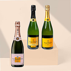 Experience the classic pleasures of Veuve Clicquot Champagne in this magnificent trio of the finest of the House. Enjoy Vintage 2015 Reserve, timeless Brut, and beautiful Brut Rosé.