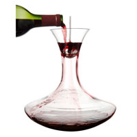 A modern and elegant wine decanter with a revolutionary decanting device to full aerate fine wines.