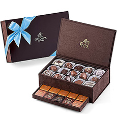 Godivas Royal Box standard size offers 45 of Godivas delicious chocolates, truffles and tantalizing carrés.