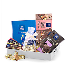 This gift offers a tempting collection of Leonidas chocolates and biscuits.