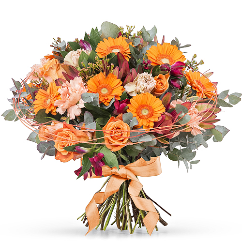 Flowers 2017 : Orange Rose & Germini Bouquet - Large (35 cm)