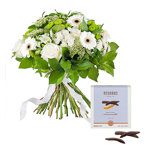 Simply White Bouquet & Neuhaus Chocolates
