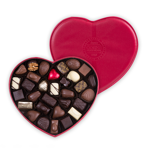 Corné Port-Royal Filled Heart-Shaped Leather Box, 440 g, 30 chocolates