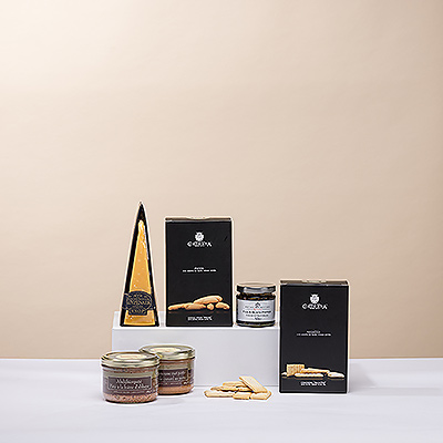 The timeless luxury of pâté and gourmet cheese is a pleasure not to be missed. This beautiful gourmet gift is perfect for those who appreciate the finer things.
