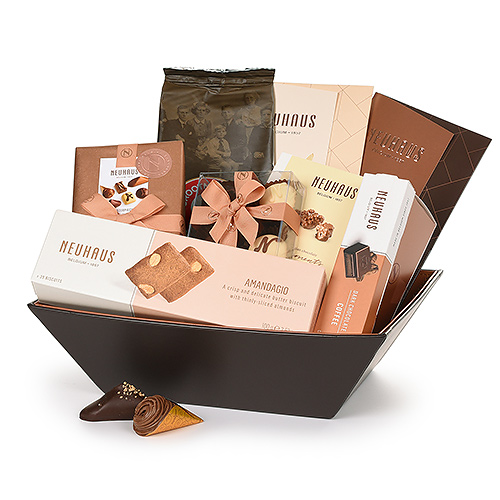 Neuhaus Leather Cognac Gift Basket with Hot Chocolate