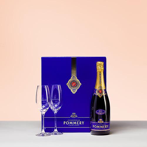 Pommery Champagne Brut Royal Coffret with 2 Champagne Glasses, 75 cl
