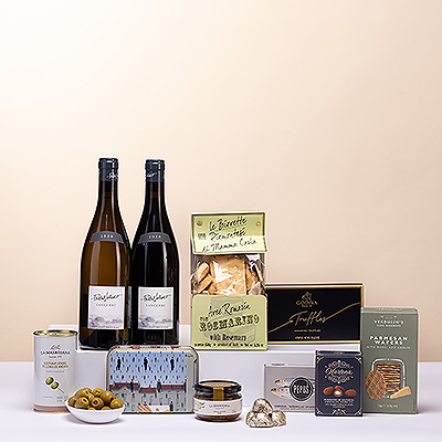 The Hospitality Gift collection is an all-time favorite for business gifting, holiday presents, thank you gifts, and birthdays. It's an extraordinary gift that invites great conversation shared over a glass of fine French wine with top quality sweet and salty delicacies.