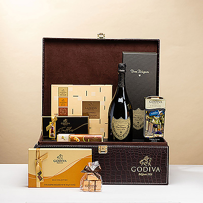 Presenting one of our most extraordinary and limited-edition gifts. When you need a VIP gift that makes a grand impression, this luxurious Godiva chocolate and Dom Pérignon Vintage 2013 Champagne gift is the perfect selection.