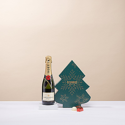 ¿Buscas un regalo de Navidad que no pueda faltar este año? Regálale el maridaje perfecto entre el precioso estuche Árbol de Navidad Neuhaus y el elegante champán Moët & Chandon.