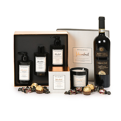 Atelier Rebul Istanbul candle & gift box, Amarone Valpolicella wine and chocolates