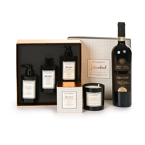 Atelier Rebul Istanbul candle & gift box with Amarone Valpolicella wine
