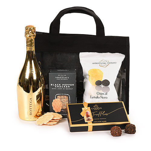 Eco gift bag with Bottega Gold, Godiva & snacks