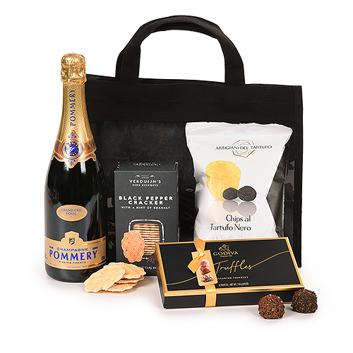 Eco gift bag with Pommery, Godiva & snacks