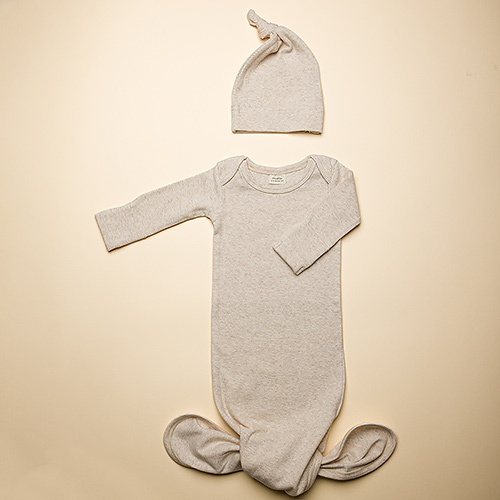 Mushie Baby Gown & Beanie - Beige