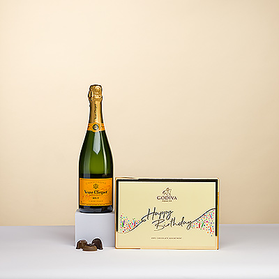 Wish them a very happy birthday with the classic pleasures of Godiva chocolates and Veuve Clicquot Champagne!