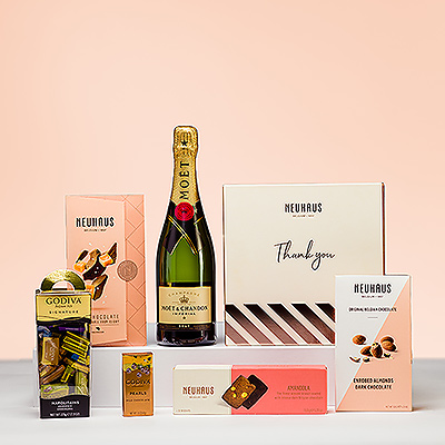 There is no better way to say &#34;Thank you&#34; than with a superb collection of premium Belgian chocolates by Neuhaus and Godiva paired with festive Moët & Chandon Champagne.