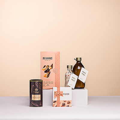 Treat your favorite chocolate lover to the perfect combination of luxury Whittard British hot chocolate, decadent Neuhaus Belgian chocolate, and Wellmark bath spa treatments.