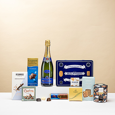 ¡Este es el regalo que estabas buscando! La colección definitiva de chocolates y dulces gourmet se ha maridado con el placer clásico del champán francés Pommery Brut Royal.