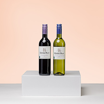 Stellenrust is a Fairtrade certified family-owned winery in South Africa whose motto is "where excellence meets winemaking." This lovely "Kleine Rust" red and wine wine tasting gift is a delightful, drinkable wine gift for any occasion.