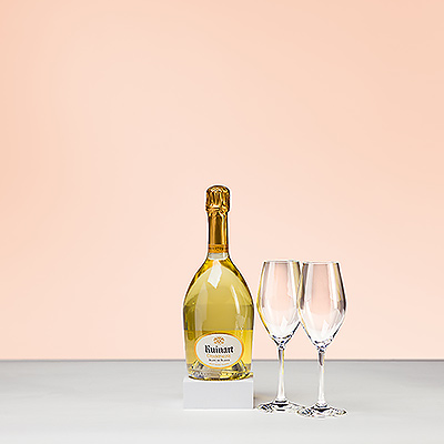 When you want a very elegant Champagne gift that is sure to impress, send this exquisite bottle of Ruinart Blanc de Blancs Champagne with a pair of stylish Schott Zwiesel Champagne glasses.