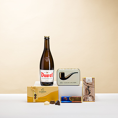 ¡El pequeño país de Bélgica es conocido por sus grandes sabores! Esta colección clásica de los sabores de Bélgica incluye una cerveza belga favorita y un delicioso surtido de chocolates belgas y otras golosinas.