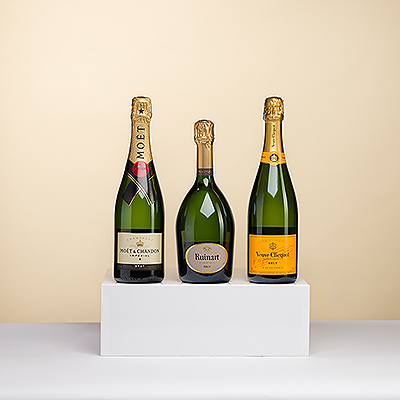 Gönnen Sie jemandem das elegante Erlebnis einer Champagner-Dégustation mit diesem Trio erlesener Champagner, die Sie mit Freunden genießen können.