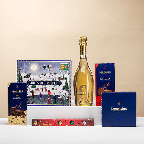 Festive Gift with Non-Alcoholic Sparkling Wine, Leonidas Chocolates & Jules Destrooper Biscuits