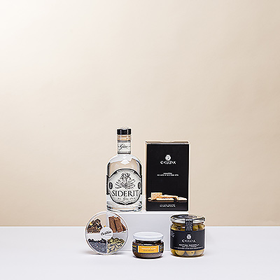 Ajoutez au gin Siderit London Dry des épices à cocktail Cocktelea et dégustez-le avec de la tapenade artisanale, des olives Manzanilla et des crackers Regañás pour un plaisir parfait.