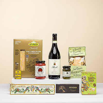 This Italian gourmet gift box with red wine is the perfect gift for all of the foodies in your life. It offers a mouthwatering assortment of the best Italian savory and sweet delicacies.