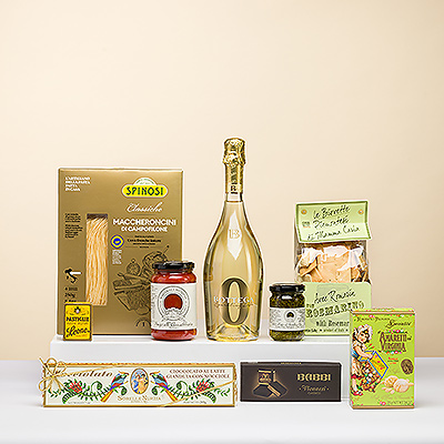 This Italian gourmet gift box with non-alcoholic sparkling wine is the perfect gift for all of the foodies in your life. It offers a mouthwatering assortment of the best Italian savory and sweet delicacies.