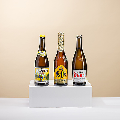 Verwöhnen Sie Ihren Lieblingsbierliebhaber mit einem Trio von belgischen Blondbieren.
