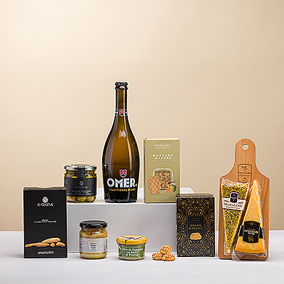 Relax with a delicious collection of Dutch cheese, gourmet snacks, and Belgian beer in this sure-to-please gift.