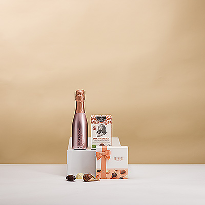 Everyone needs a little treat sometimes! Spoil yourself or a loved one with a wonderful combination of sparkling spumante, six assorted Neuhaus luxury Belgian chocolates, a scrumptious Godiva chocolate bar, and a fluffy Barú chocolate dipped marshmallow.