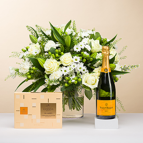 Simply White Deluxe & Champagne Veuve Clicquot & Godiva Chocolada