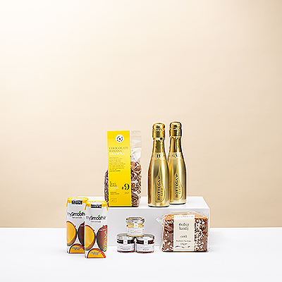 Add some sparkle to their morning with this fabulous Prosecco brunch gift basket!