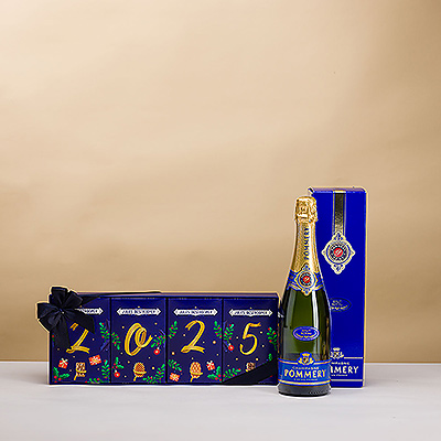 Wish them a happy, delicious New Year with elegant Pommery Champagne and a limited-edition Jules Destrooper 2024 New Year Gift Box!
