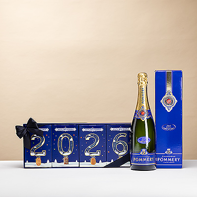 Wish them a happy, delicious New Year with elegant Pommery Champagne and a limited-edition Jules Destrooper 2026 New Year Gift Box!