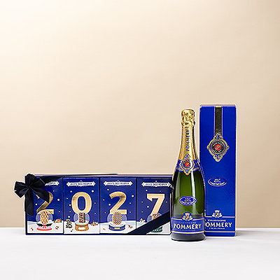Wish them a happy, delicious New Year with elegant Pommery Champagne and a limited-edition Jules Destrooper 2027 New Year Gift Box!