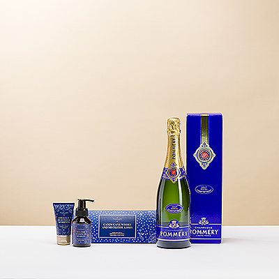 Envíe alegría navideña con el elegante champán Pommery y una divertida caja de regalo navideña de The Gift Label.